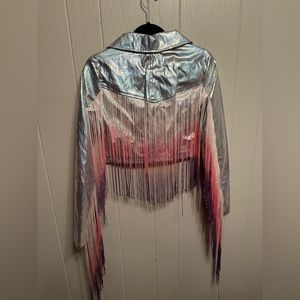 Dolls Kill Silver Sequin Moton Jacket, small, ombré fringe